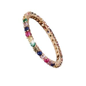 Gold Multi-Color Gemstone Stackable Band - Women Jewelry
